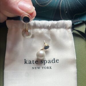 Kate Spade Pearl Drop Earrings – Gold & Navy Enamel – With Dust Bag